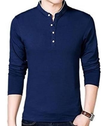 Alexender Cotton Blend Regular Fit Solid 3/4th Sleeves Men's Mandarin Collar T-Shirt - Blue ( Pack of 1 )