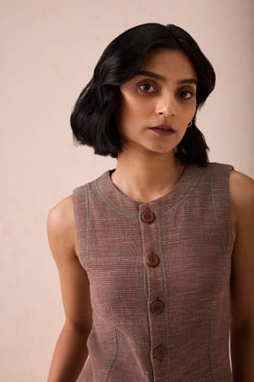 The Hazel Sun Handspun Handwoven Organic Cotton Waistcoat-3XS