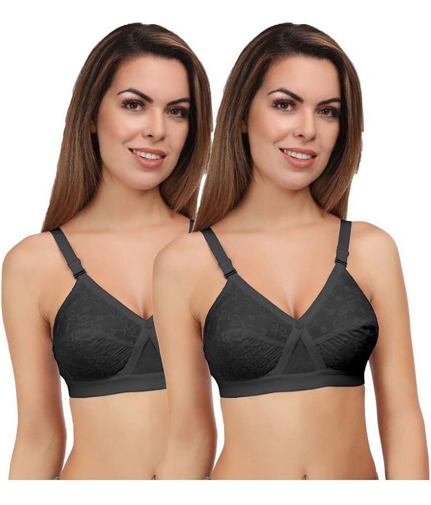 Eve's Beauty Pack of 2 Cotton Non Padded Women's Minimizer Bra ( Black )