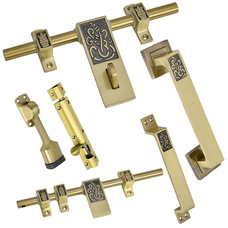 BUCKLER Door Kit Set, Latch and Bolts (Aluminium, Stainless Steel) Finish-Gold Antique, Size -10 Inch Alodrop-Ganapati