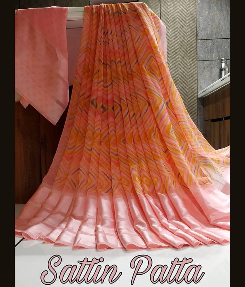 Sanwariya Silks Georgette Printed Saree With Unstitched Blouse Piece ( Yellow )