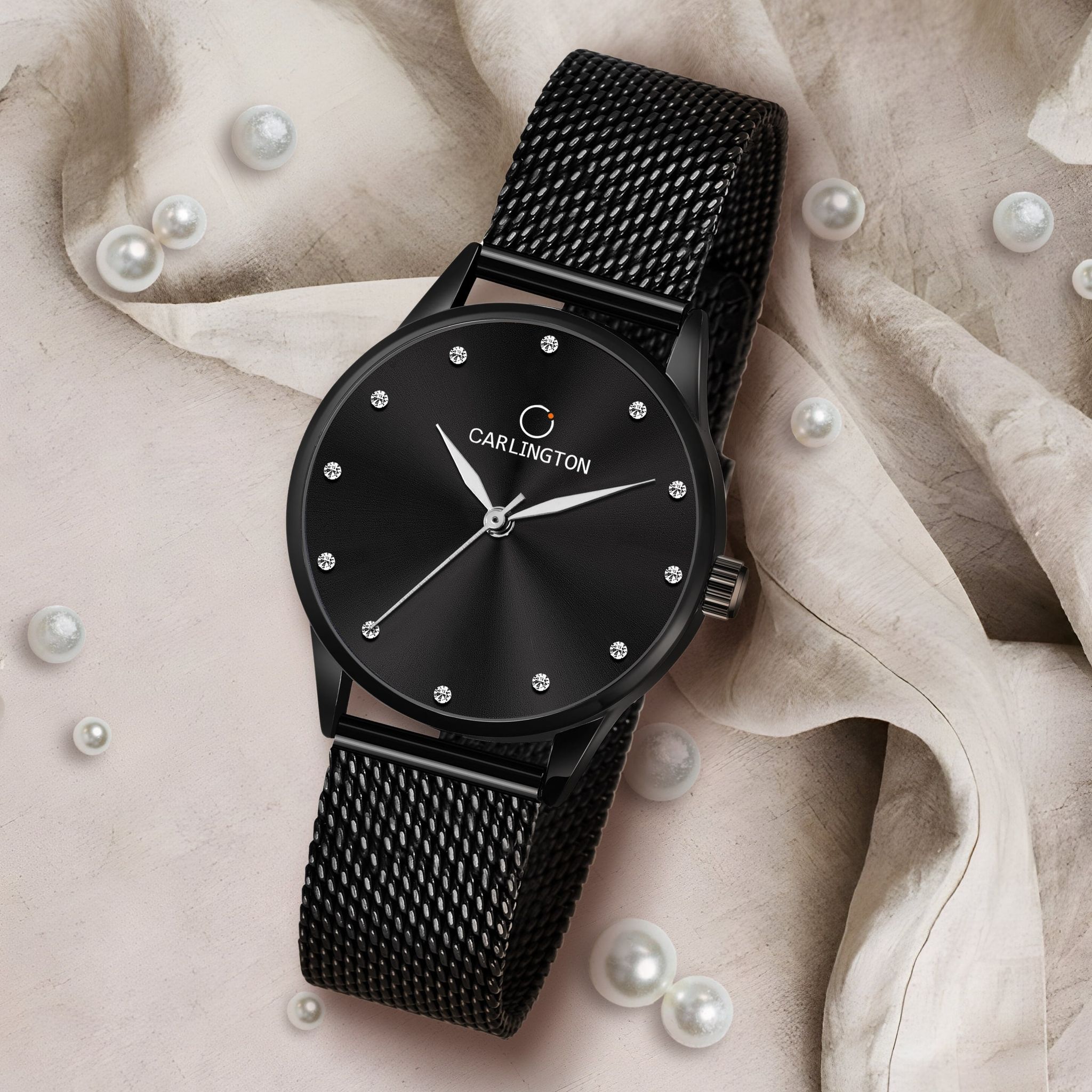 Carlington Elite Ladies Self Adjustable Mesh Strap Water Resistant Analog Watch - For Women CT2009-Black