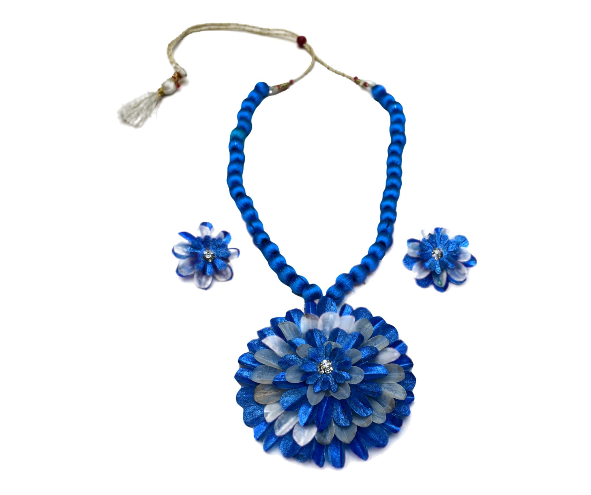 Handmade Necklace with Earrings Set | Sky Blue & White | Free size