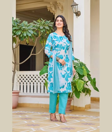 YAGNIK FASHION Women Rayon Printed A-line Kurti With Pants ( Light Green )