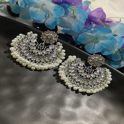 Antique Silver Plated Chandbali Earring-AER 4195