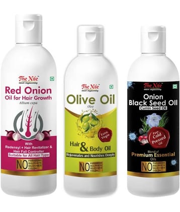 The Nile Red Onion 200 Ml + Onion Blackseed 100 ML +Olive Oil 100 Ml 400 mL Pack of 3