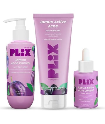 Plix Jamun Skincare Combo, Cleanser, Body Wash and Active Acne Serum For Active Acne(Pack of 3)