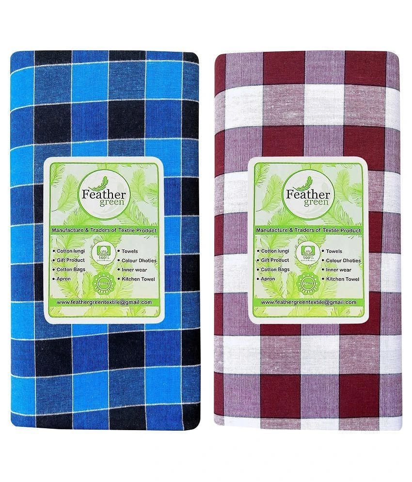Feather Green Multi Lungi Pack of 2 - Free size