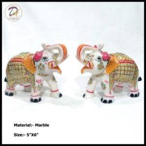 Marble Golden Elephant Pair Statue