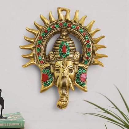 Dreamkraft Ganesha Idol with Surya Chakra | Wall Hanging Ganesh Murti for Home Mandir, Office, Puja Room, Gift, Diwali, Vastu | Rajasthani Handicraft Decorative Showpiece (Golden) Dreamkraft Ganesha Idol with Surya Chakra | Wall Hanging Ganesh Murti for Home Mandir, Office, Puja Room, Gift, Diwali, Vastu | Rajasthani Handicraft Decorative Showpiece (Golden)