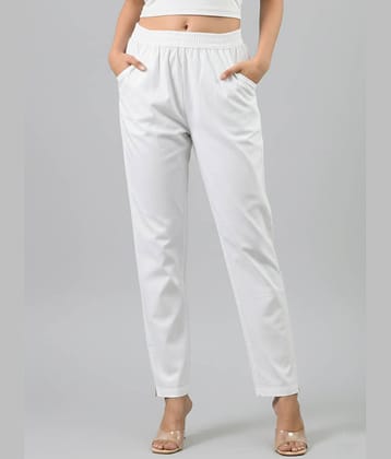 QuaClo Women Cotton Blend Casual Trousers ( White )