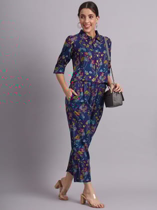Short Shirt Style Co-Ord Set-S / Blue