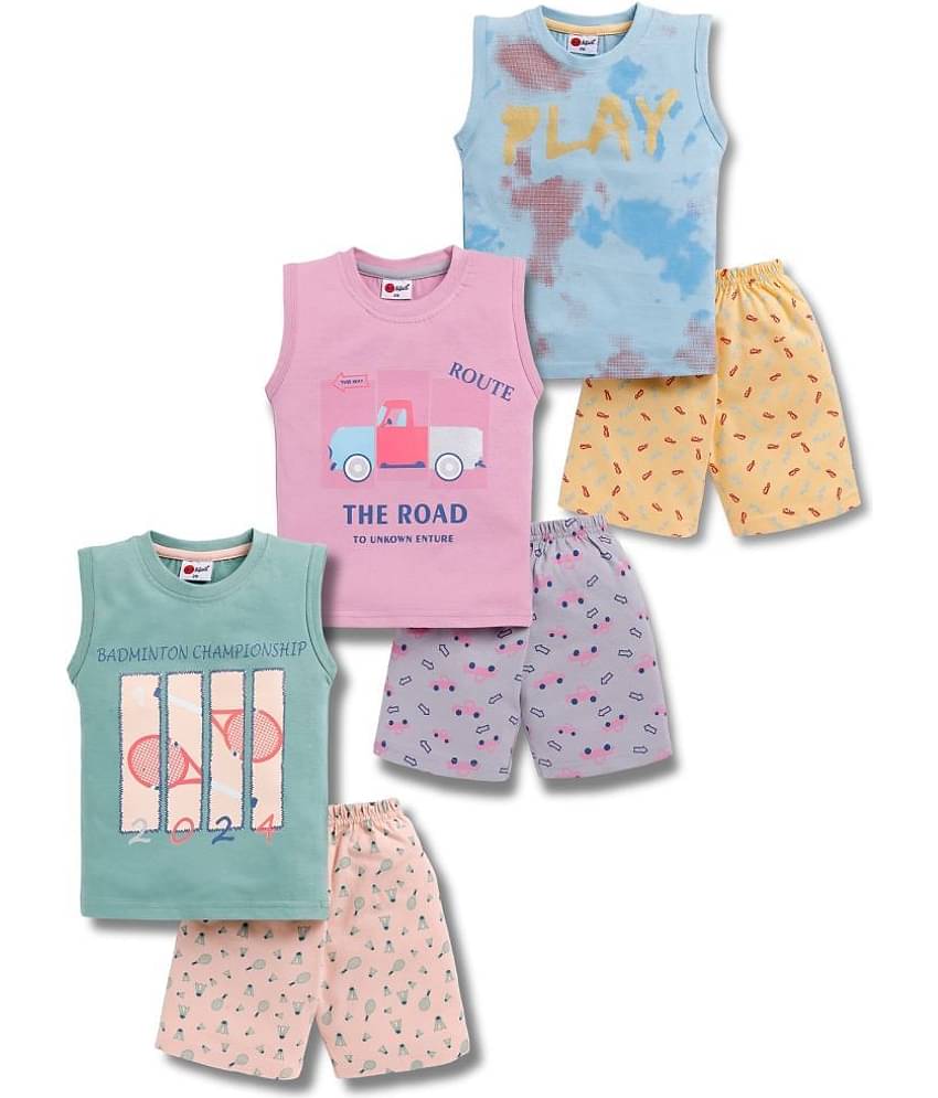 Mars Infiniti Pack of 3 Unisex for Baby Cotton T-Shirt & Shorts ( Green,Blue,Pink )