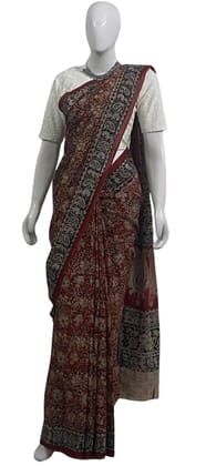 Kalamkari Cotton Saree Red Cream Floral
