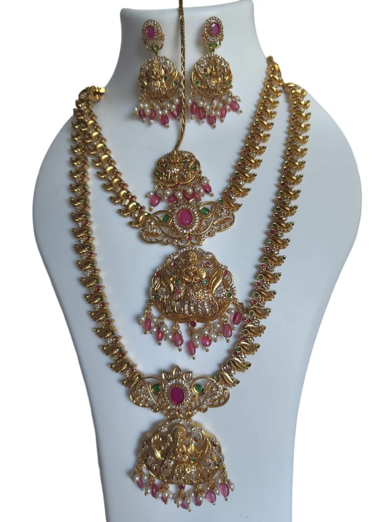 Indian Traditional Gold Plated Haram Necklace Set with Earrings for Women