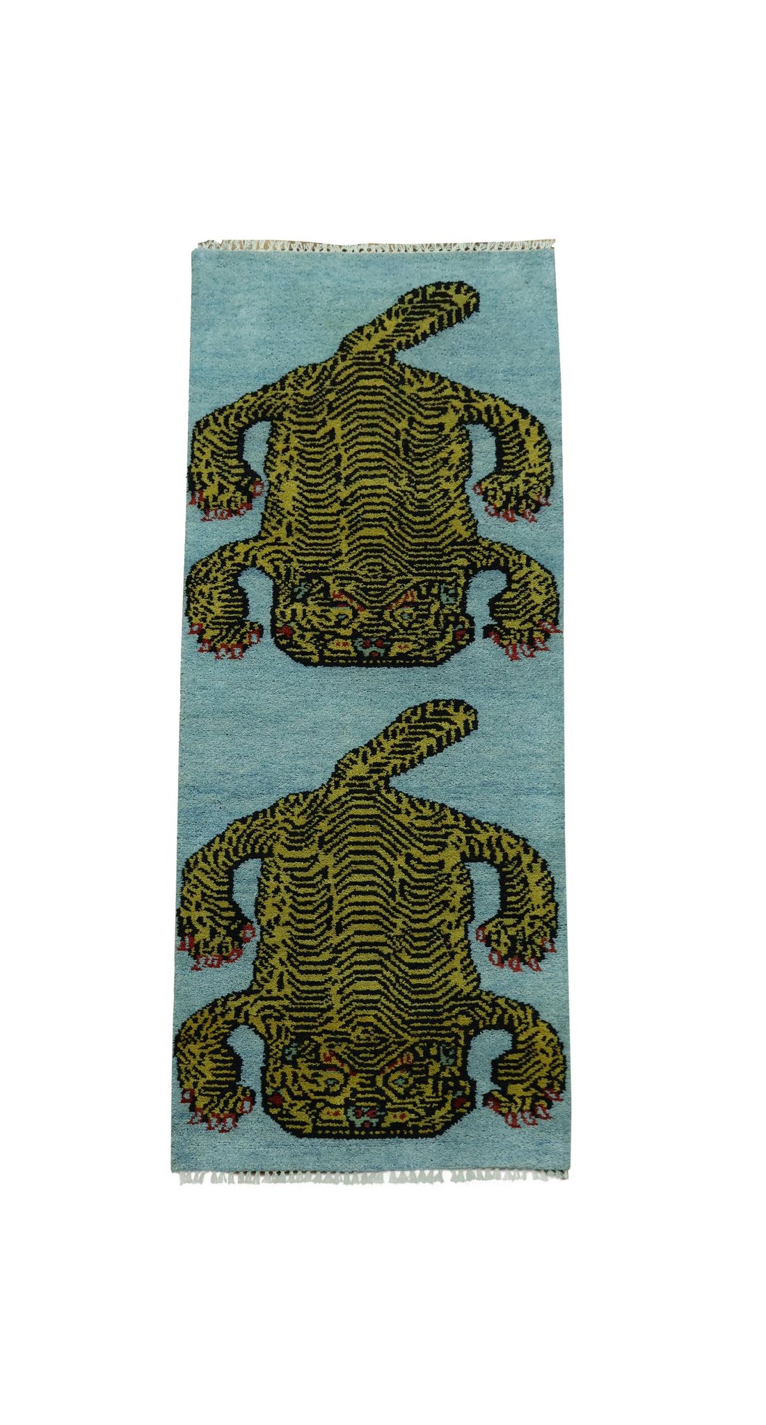 Handknotted Tiger Runner Rug – 2.6x8 ft – Tibetan-Inspired Design