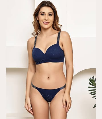 PrettyCat Pack of 1 Cotton Blend Bra & Panty Set For Women ( Blue )