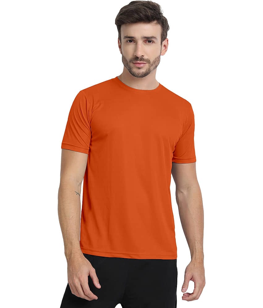 FTX Men Polyester Regular Fit Solid T-Shirt ( Orange )