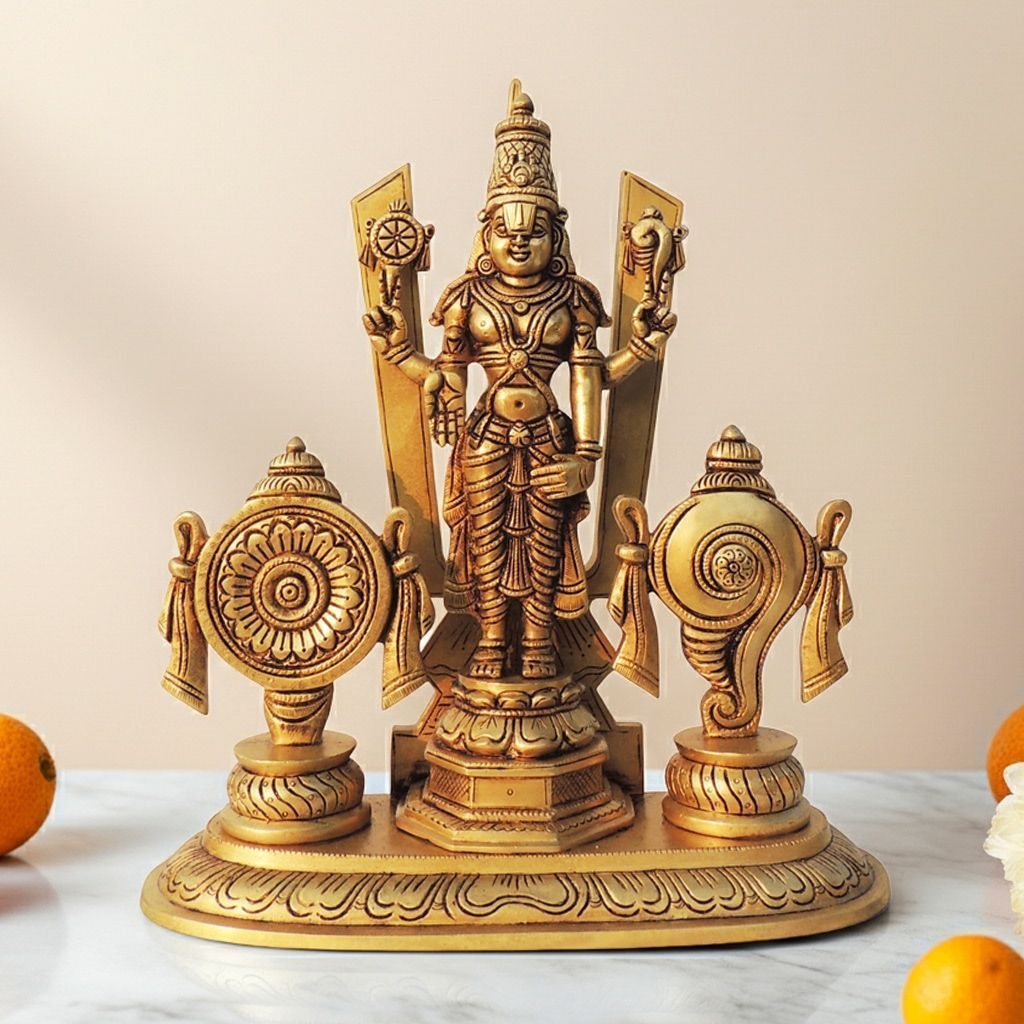 Brass Showpiece Shank Chakra Trishul Bala Ji God Idol Statue, Height : 13 Inch (BSMAS1550 J)
