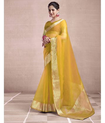 Satrani Organza Woven Saree With Unstitched Blouse Piece ( Magenta )