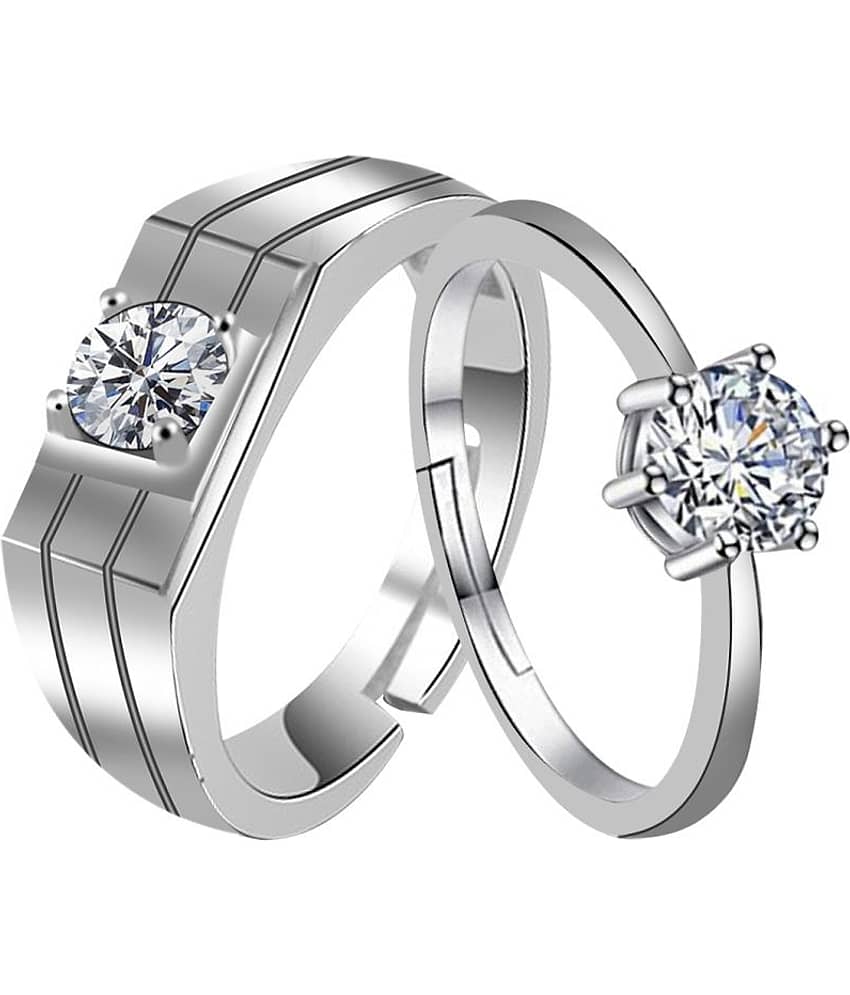 Paola  Adjustable Couple Rings Set for lovers, Exclusive silver plated simple and gorgeous one diamond adjustable couple ring for men and women.