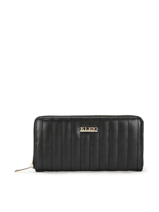 Quilted Sleek Vegan Wallet (M)-Black