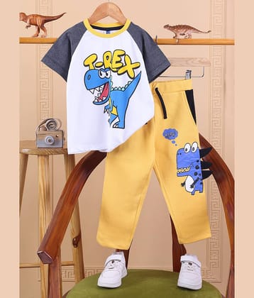 Lazy Shark Boys Cotton Blend T-Shirt & Pants Set ( White , Pack of 1 )