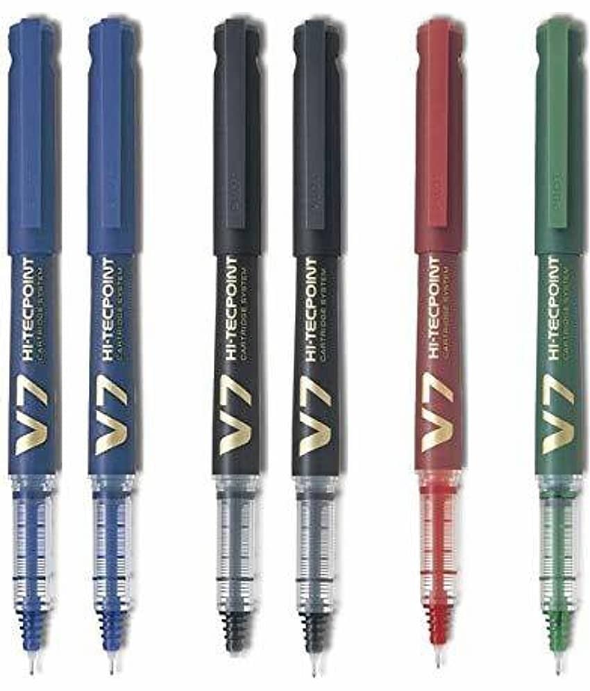 Pilot Hi-Tecpoint V7 Cartridge Pen Pack of 6 (2 Blue, 2 Black, 1 Red and 1 Green)