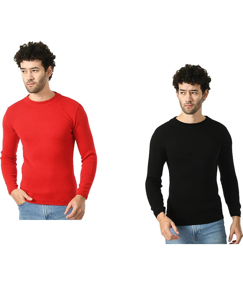 IndiWeaves Woollen Round Neck Men's Full Sleeves Pullover Sweater - Multicolor ( Pack of 2 )