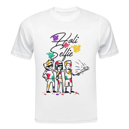 TERA MERA GIFT, Holi Printed T-Shirt, Happy Holi Festival T-Shirt, White Polyester, Reguler Fit, Round Neck, Short Sleeve, Unisex H107