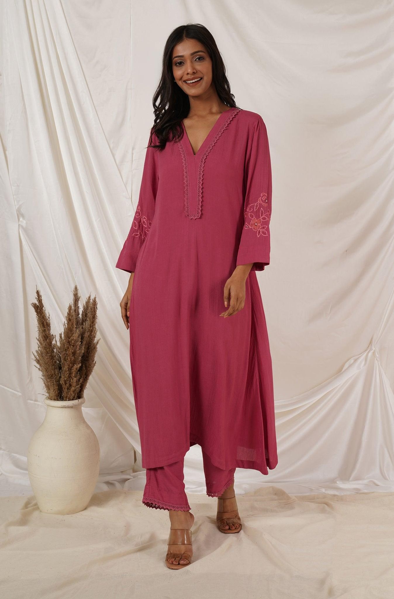 Rose Pink Crinkled Cotton Set Of 2-XL