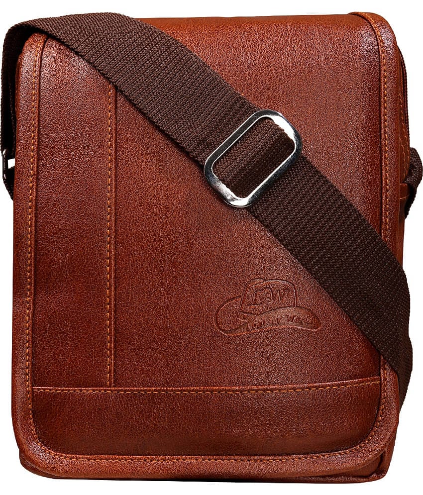 Leather World Messenger Bag Tan Leather Casual Messenger Bag