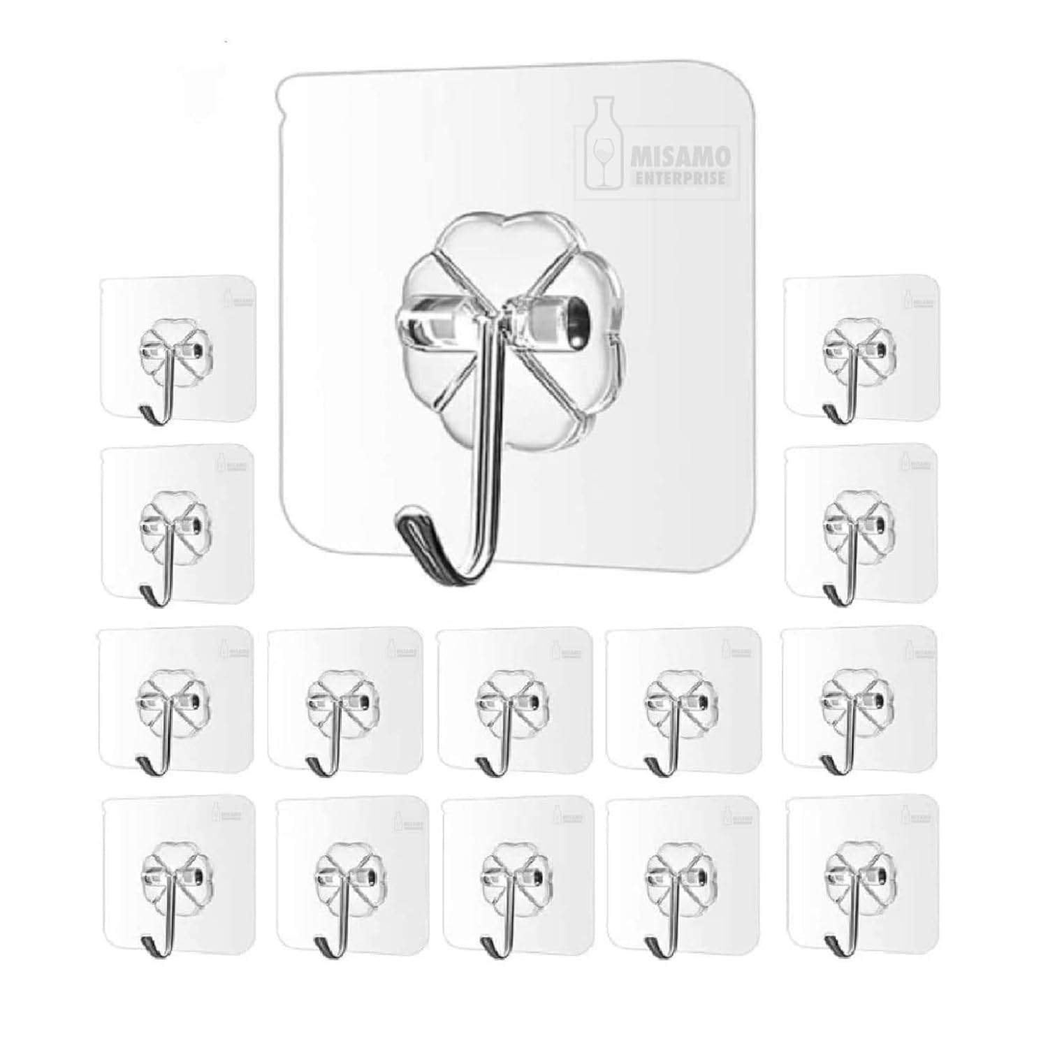 Self-Adhesive Wall Hooks, 9-Pack, White, No-Drill Installation, 6 cm x 6 cm