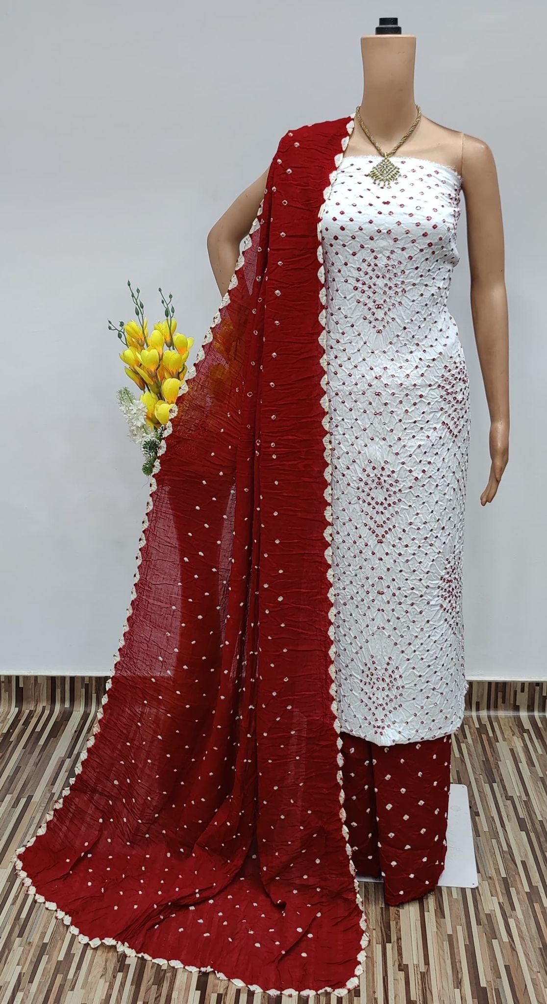 Cotton White Concept Kutch Barik Bandhej work Bandhani Dress Material-2