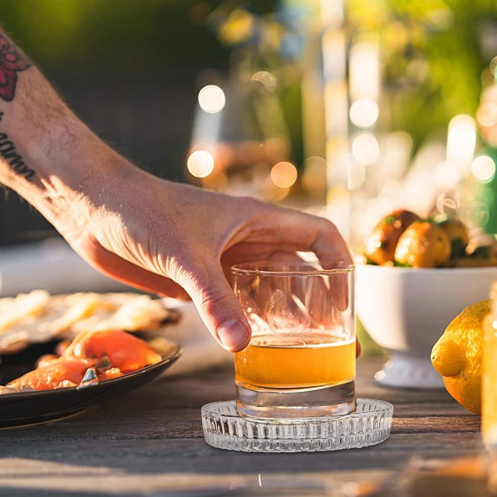 Universal Round Shape Glass Coasters, Tabletop Protection Mat, Protective Barrier Set for Mugs, Cups, Wine Bottles, Glasses, Candles, Suitable for Home Office, Restaurants, Bars, Parties (Set of 6)