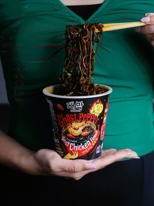Daebak Ghost Pepper Spicy Chicken Black Noodles Cup (80g) | On-the-Go Spicy Challenge | Halal