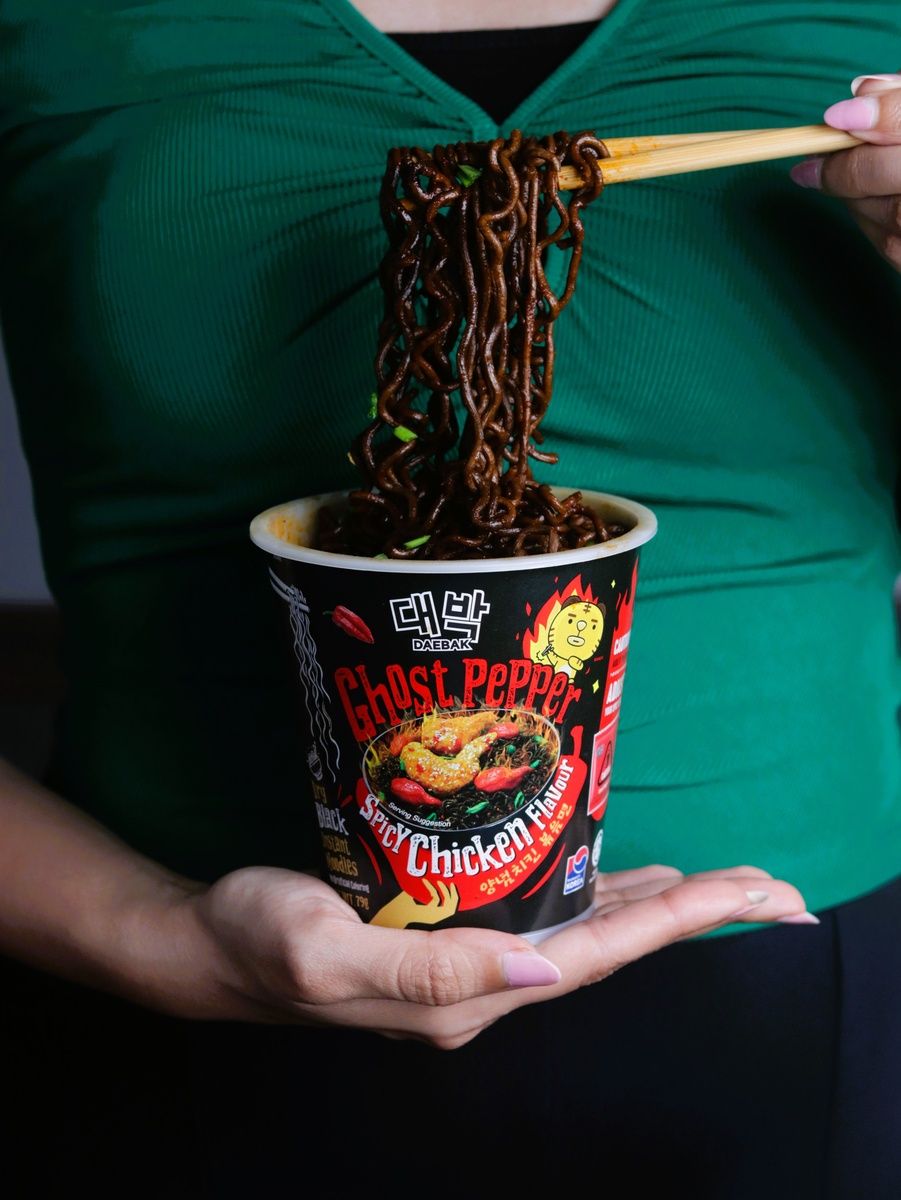 Daebak Ghost Pepper Spicy Chicken Black Noodles Cup (80g) | On-the-Go Spicy Challenge | Halal