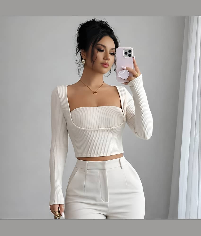 Traquila Women's Cotton Crop Top ( Cream )