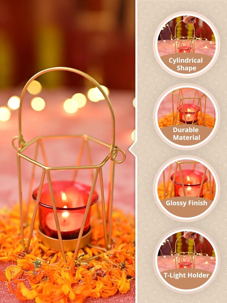 VON CASA Red & Golden T-Light Holder