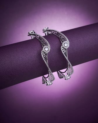 Pristine Curly Studded Rhodium Bangles (Pack of 2)-White / Rhodium / 2.4