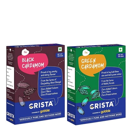CRISTA Cardamom Combo Pack (Green Cardamom & Black Cardamom), 100 gm Each - Pack of 2