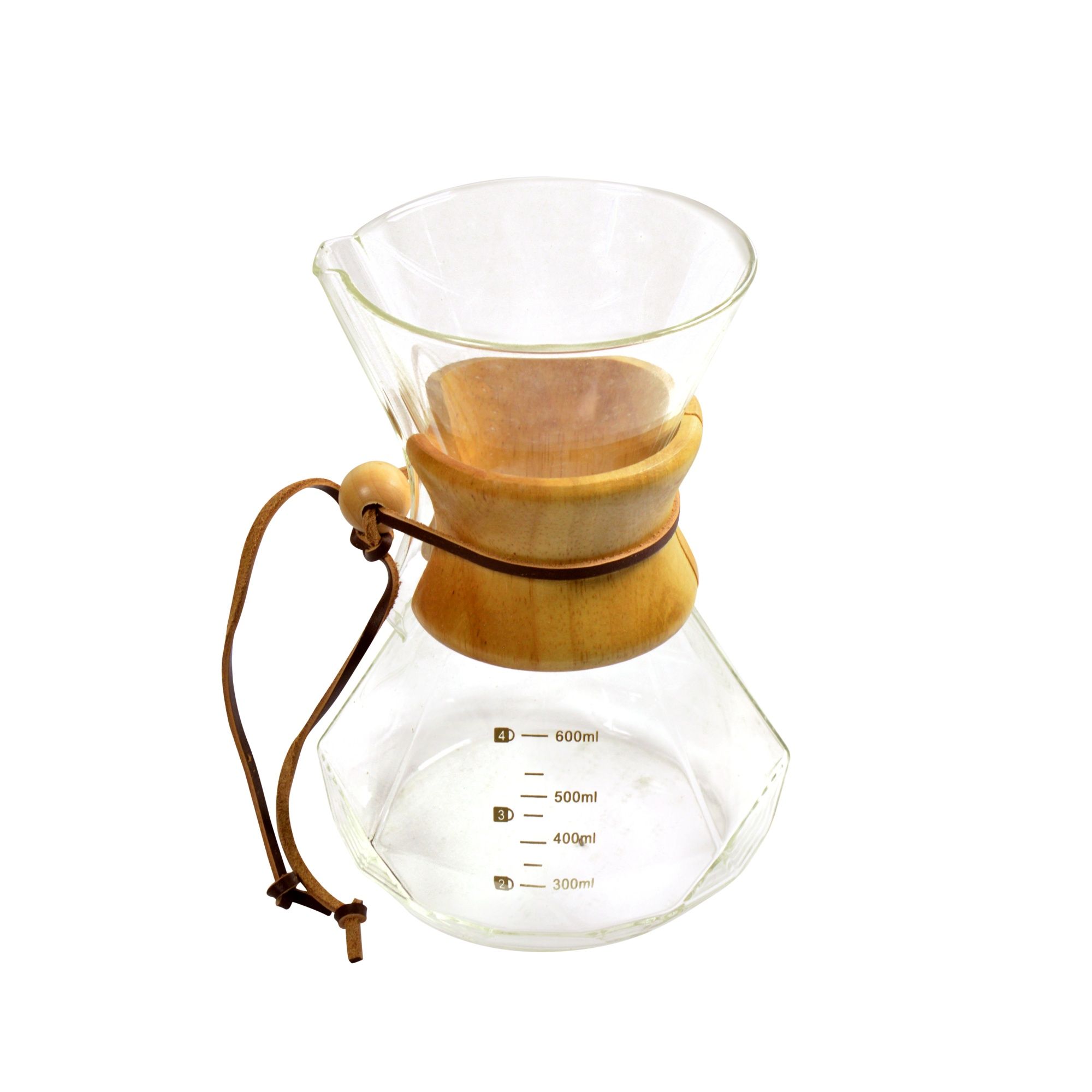 The Bean Co Roasters Glass Pour Over Coffee Maker | 600 ML Diamond Shape | Chemex Style Drip Coffee Maker | Wooden Holder | Premium Heat resistant Borosilicate Glass