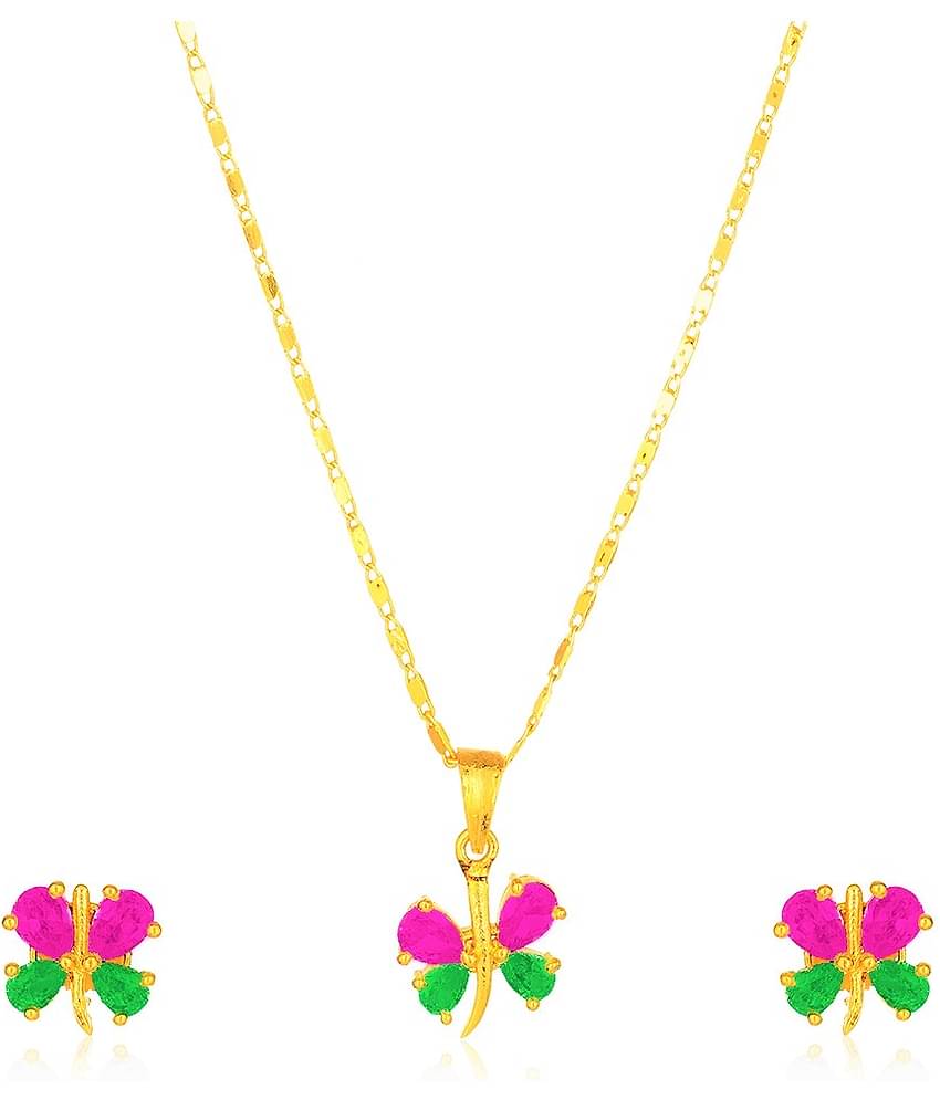 Darshini Designs Daily wear Butterfly Inspired Pink And Green  pendant Set For Women And Girls