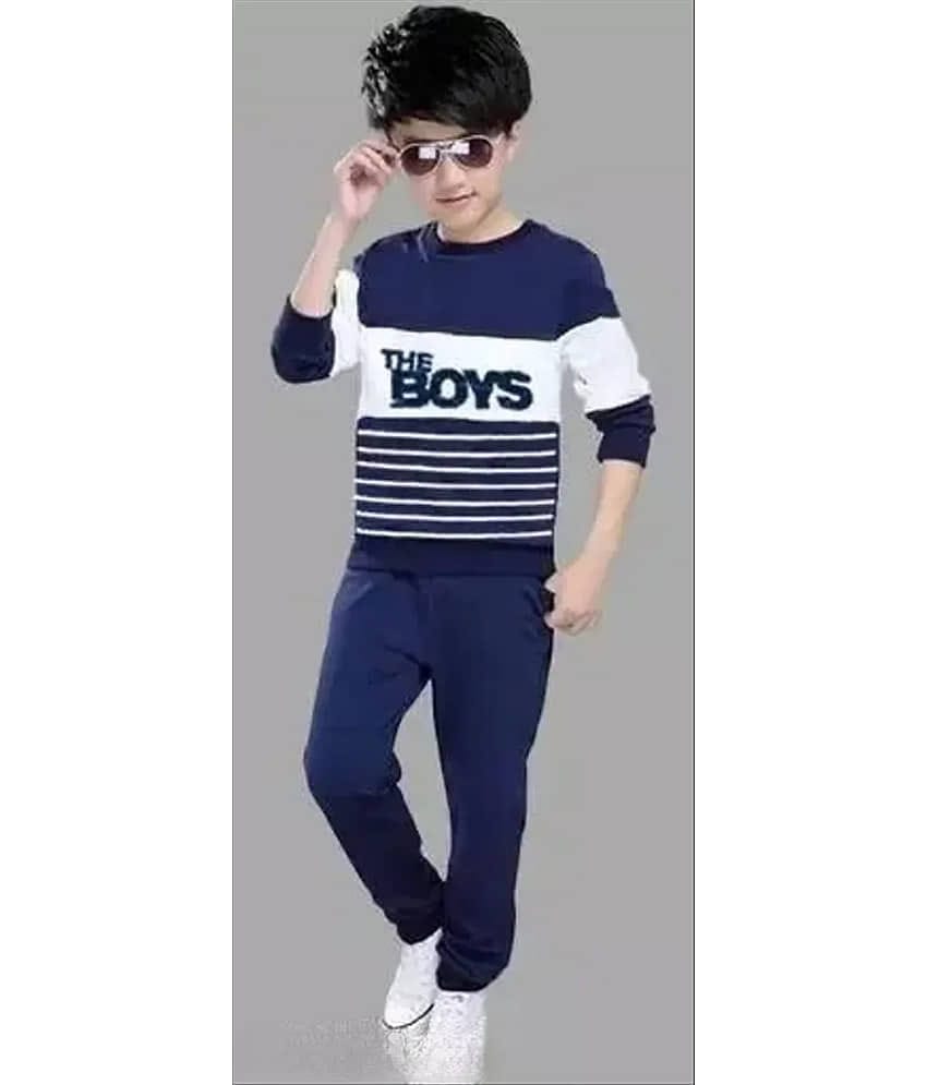 kukke Pack of 1 Boys Cotton T-Shirt & Pants Set ( Navy )