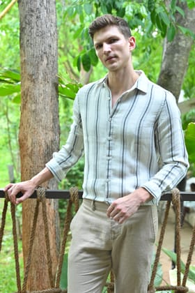 Artem - Double Layered Striped Shirt - Off White-S-38 / OFF WHITE