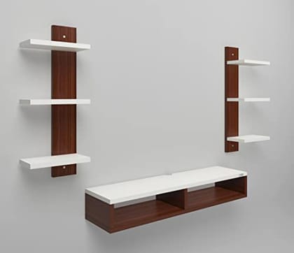 DAS Harries TV Entertainment Unit Stand Set TOP Box Stand with Shelves and Display Rack Classic Walnut & Frosty White Small- Ideal for UP to 32 INCH Screen