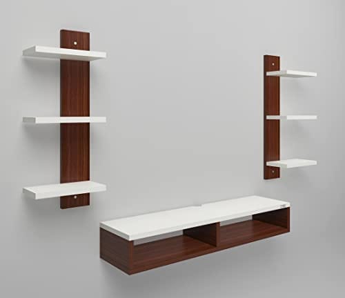 DAS Harries TV Entertainment Unit Stand Set TOP Box Stand with Shelves and Display Rack Classic Walnut & Frosty White Small- Ideal for UP to 32 INCH Screen