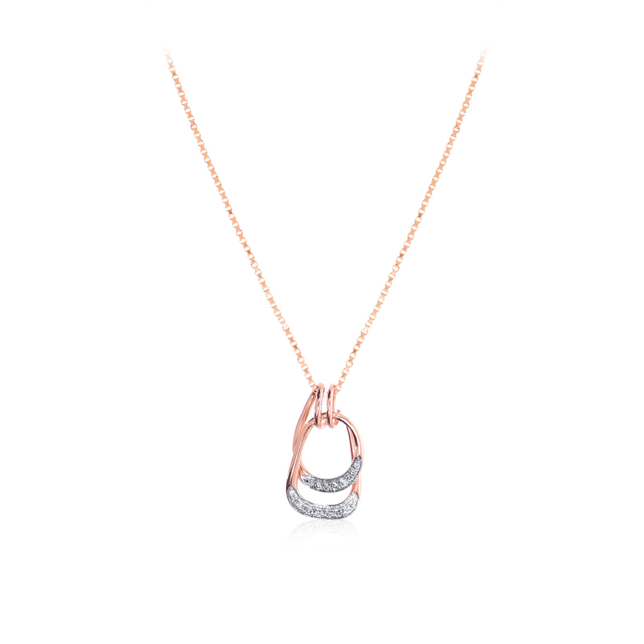 Senco Gold Overlapped Poise Diamond Chain Pendant (3.8 gram / 0.14 Ct / HI-SI / 14K Rose Gold)