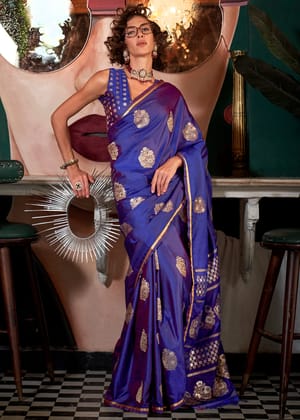 Royal Blue Woven Banarasi Satin Silk Saree