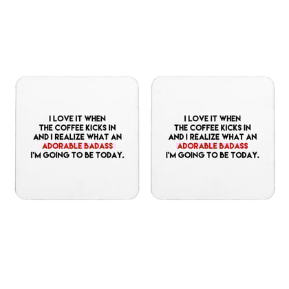 Multicolor Adorable Badass Set Of 2 Square Wooden Coaster